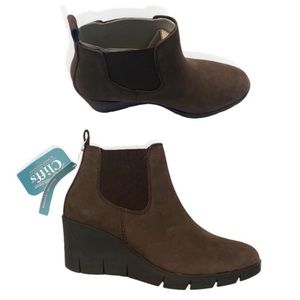 NWOT Wedge Bootie Cliffs Percy Leather Chelsea Ankle Boot Brown Size 8